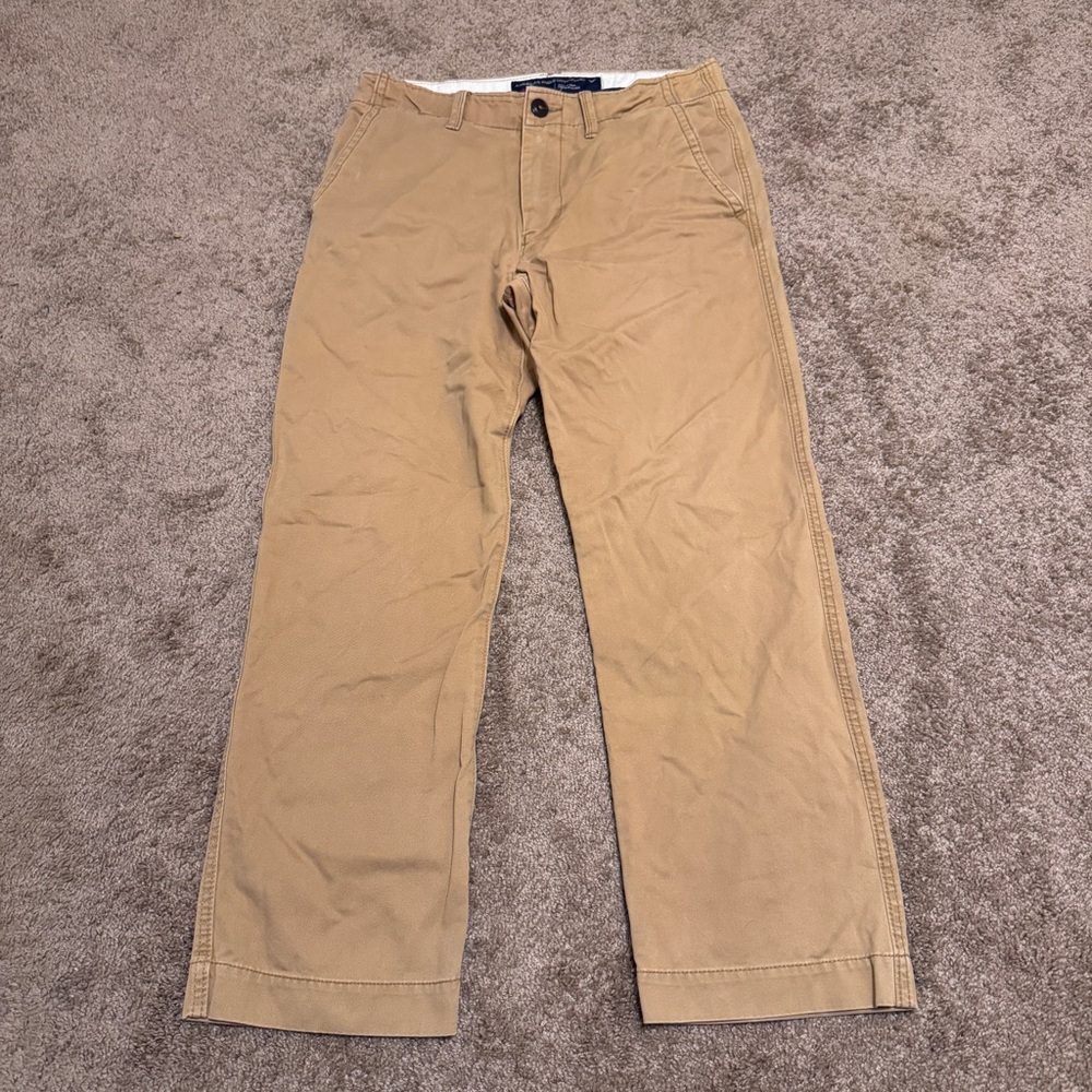 American Eagle Chino Khaki Pants Mens 31x30 Brown Relaxed Fit Straight Leg Logo